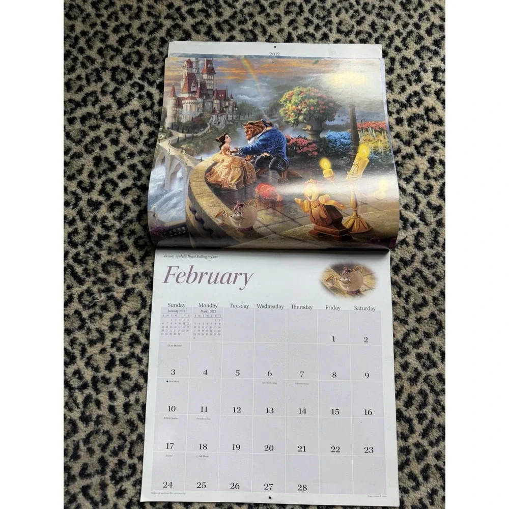2013 Disney Dreams Thomas Kinkade Wall Calendar Lion King Cinderella Bambi VTG